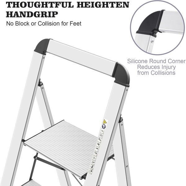 KINGRACK Aluminum Step Ladder Foldable Handrail Home Use-3