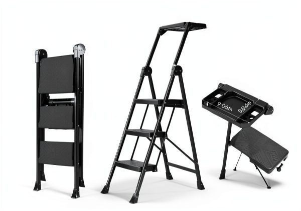 XinSunho 3 Step Ladder Cast Iron Foldable Handrail Tool Tray-6