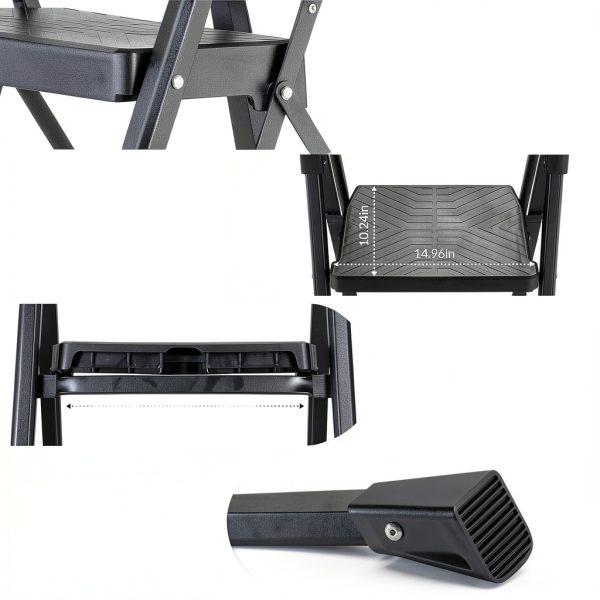 XinSunho 3 Step Ladder Cast Iron Foldable Handrail Tool Tray-5