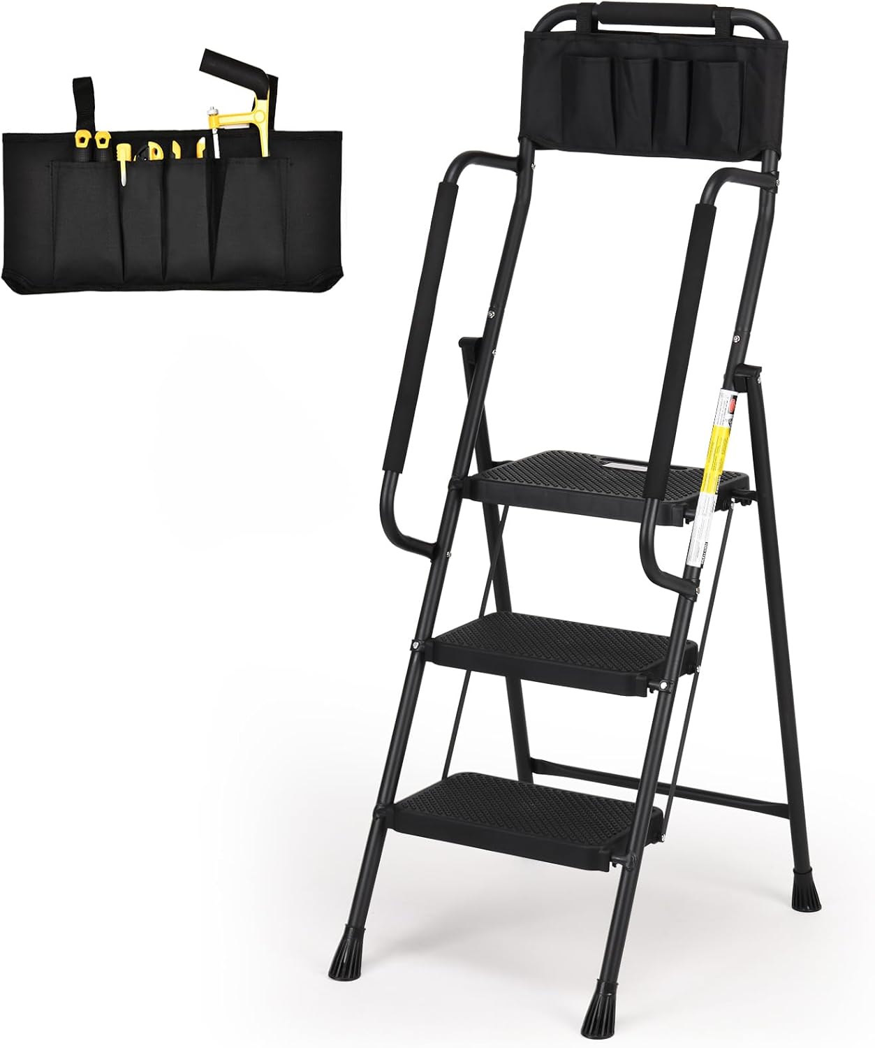 HBTower 3-step ladder in use in a garage setting