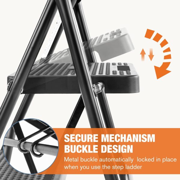 Sweetcrispy 3 Step Ladder Black Metal Portable Anti Slip-5