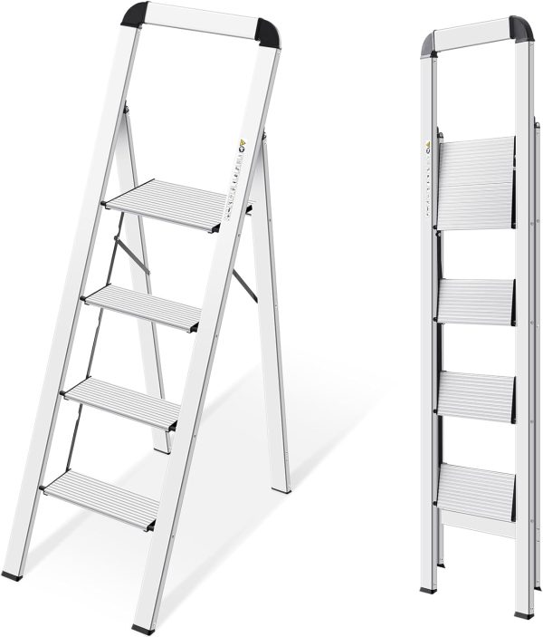 KINGRACK Aluminum Step Ladder Foldable Handrail Home Use-0