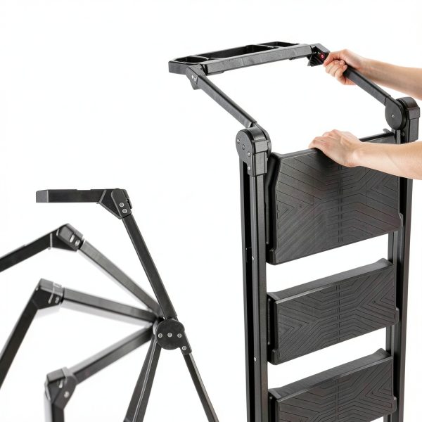 XinSunho 3 Step Ladder Cast Iron Foldable Handrail Tool Tray-1