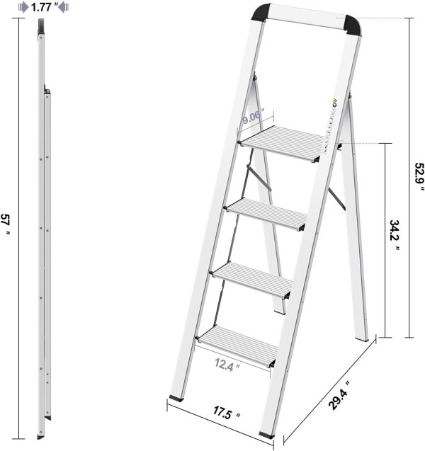 KINGRACK Aluminum Step Ladder Foldable Handrail Home Use-5