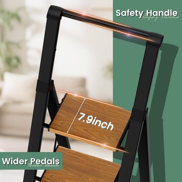 Wood Nymph 4 Step Ladder Aluminum Portable Black Woodgrain-4