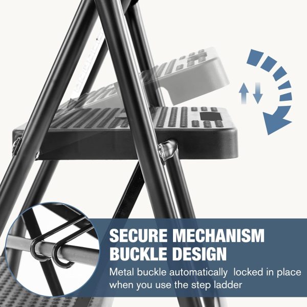 Sweetcrispy 3 Step Ladder Black Metal Portable Anti Slip-1