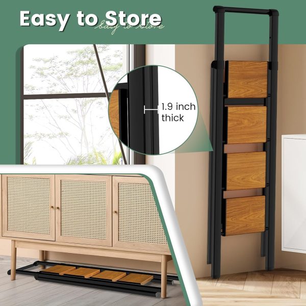 Wood Nymph 4 Step Ladder Aluminum Portable Black Woodgrain-3