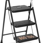 Sweetcrispy 3 Step Ladder Black Metal Portable Anti Slip-0