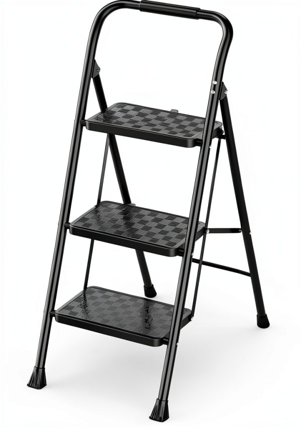 HBTower 3 Step Ladder Foldable Steel Home Tool-0