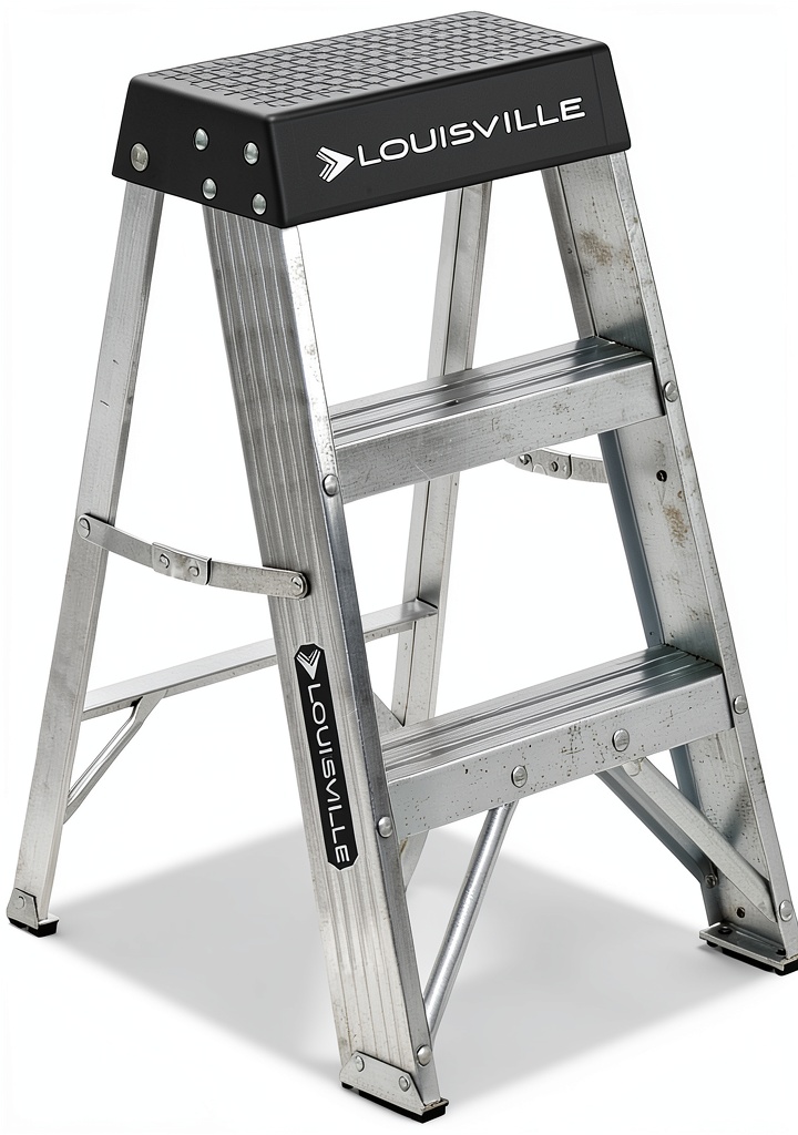 'Louisville Ladder 2-step aluminum ladder in an industrial setting'