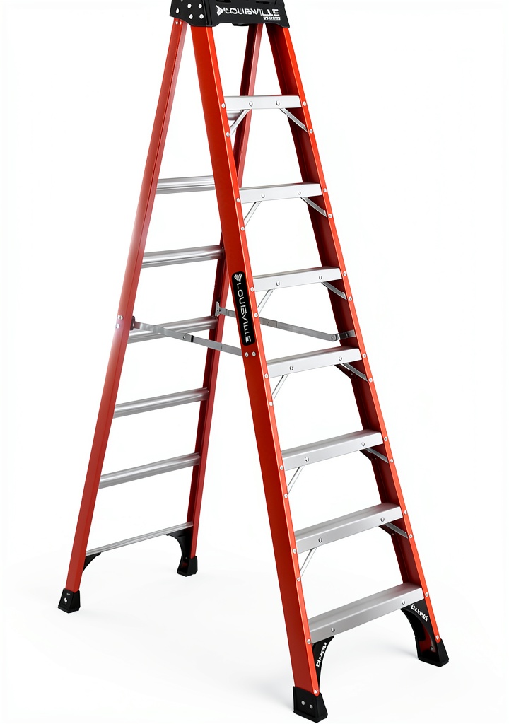Louisville Ladder fiberglass step ladder in use on a worksite