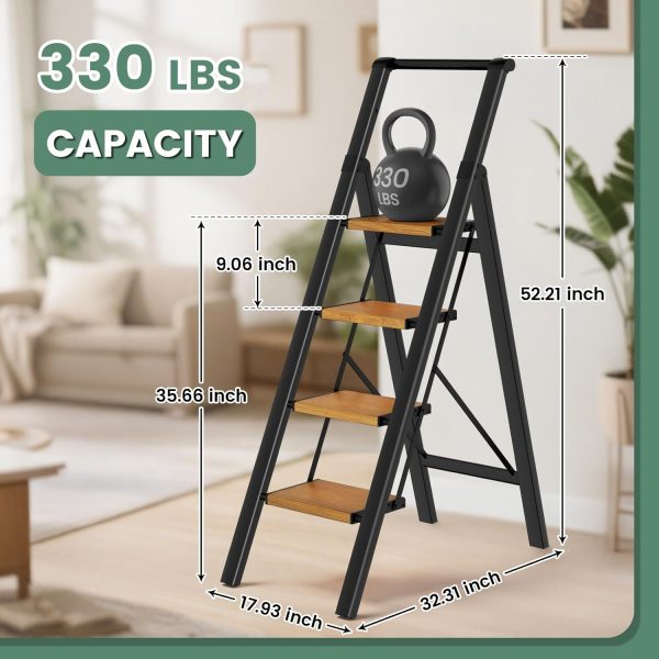 Wood Nymph 4 Step Ladder Aluminum Portable Black Woodgrain-1