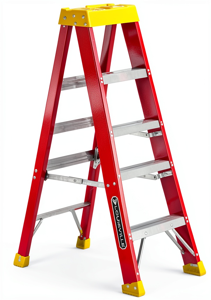 Louisville Ladder Fiberglass Stepladder in use on a job site