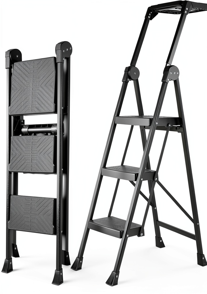 XinSunho 3 Step Ladder in use with tools on the tray
